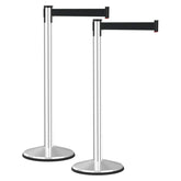 Crowd Control Barriers with Retractable Belt Stanchion  Pole For Crowd Control Silver/Black (Set of 2)